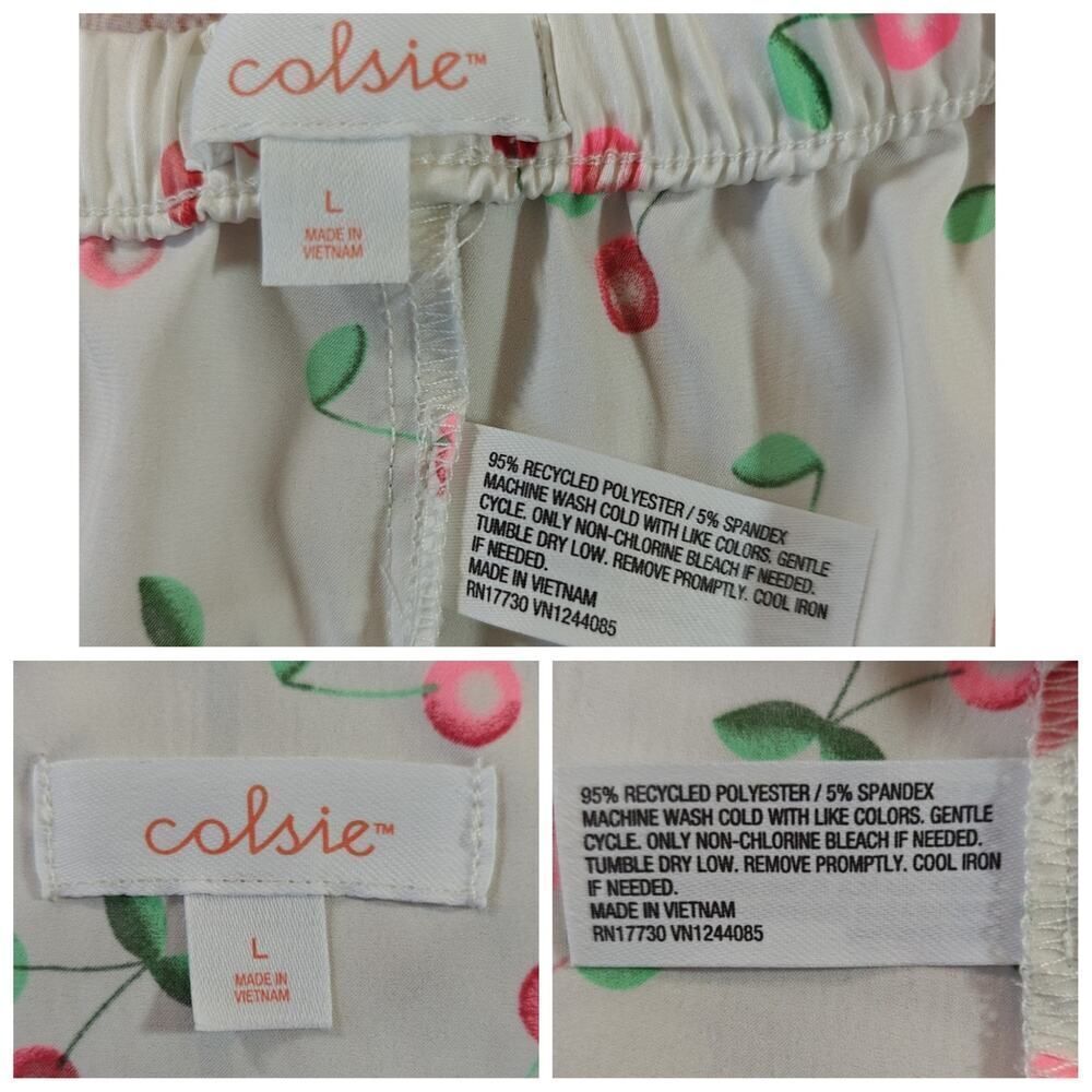 Colsie white cherry satin pajama tank short set sz L - Picture 14 of 14